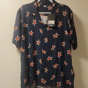 The Kooples Red White And Blue Star Short Sleeve Button Down Shirt Nwt L $235